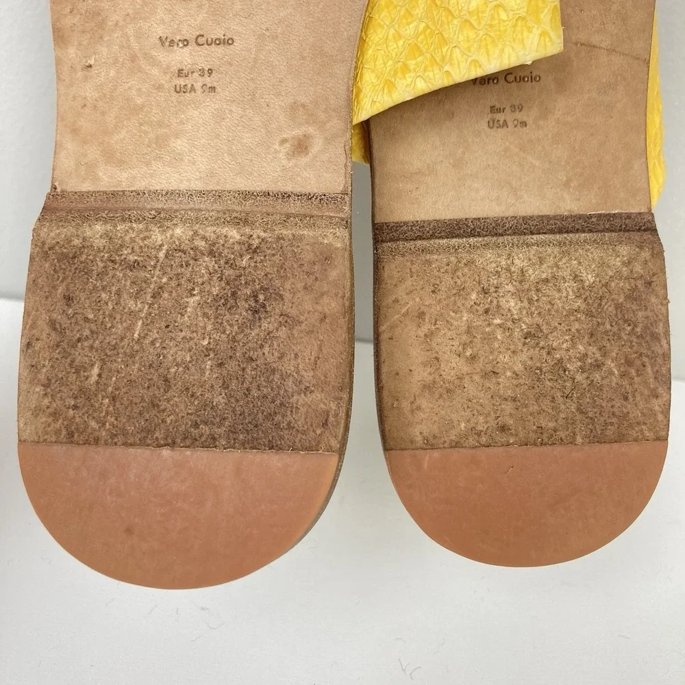 Diane Von Furstenberg DVF Brittany Slides Yellow Leather‎ Sandals Toe Strap 9 US